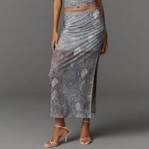 Anthropologie Maeve Mesh Ruched Maxi Skirt Blue/Gray Sz Small NWT
